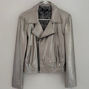 DKNY Metallic  Leather like Moto Jacket